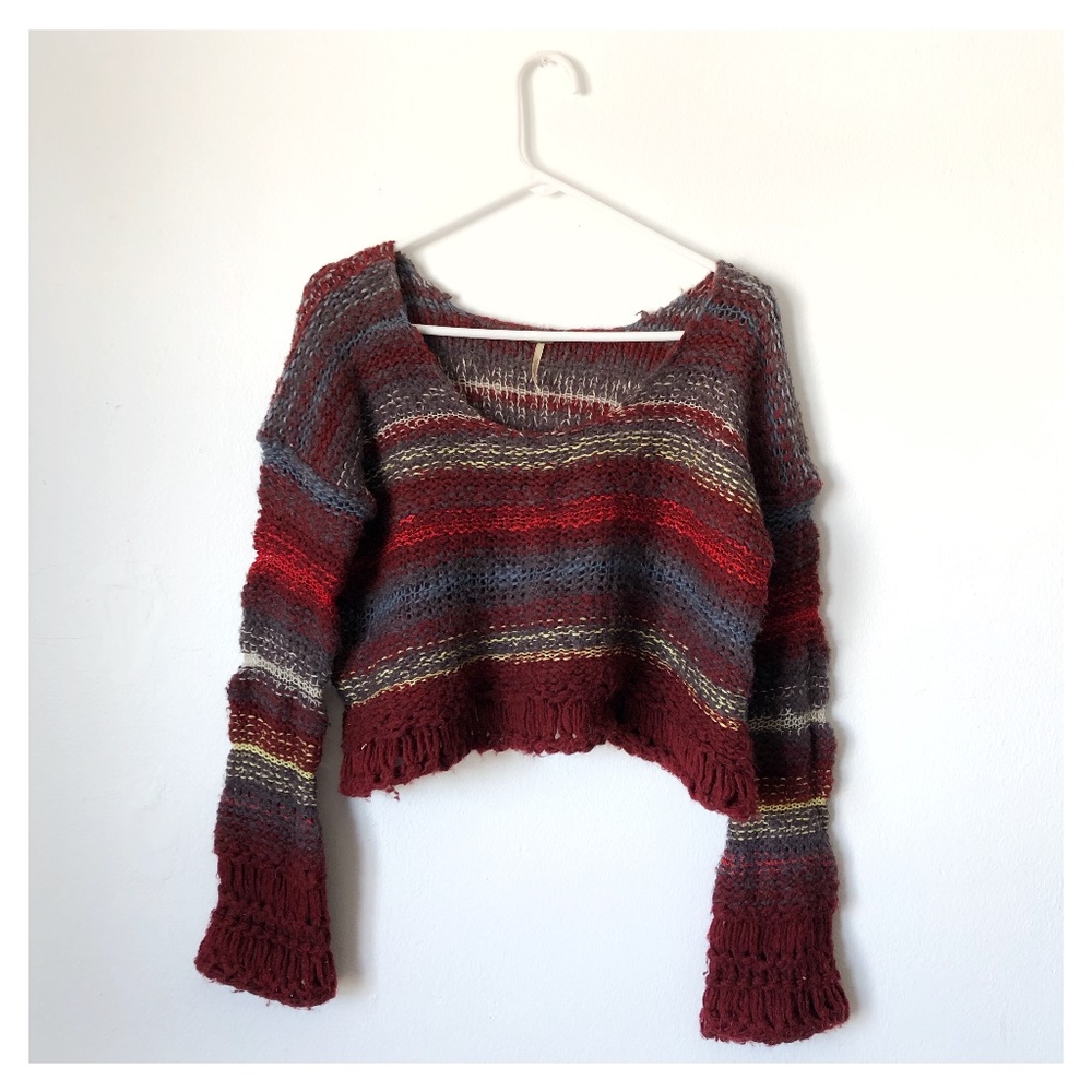 Free People Striped Knit Cropped Sweater